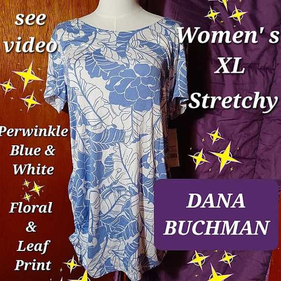 Dana Buchman Tops - DANA BUCHMAN Womens Floral  & Leaf Print Stretchy Top XL